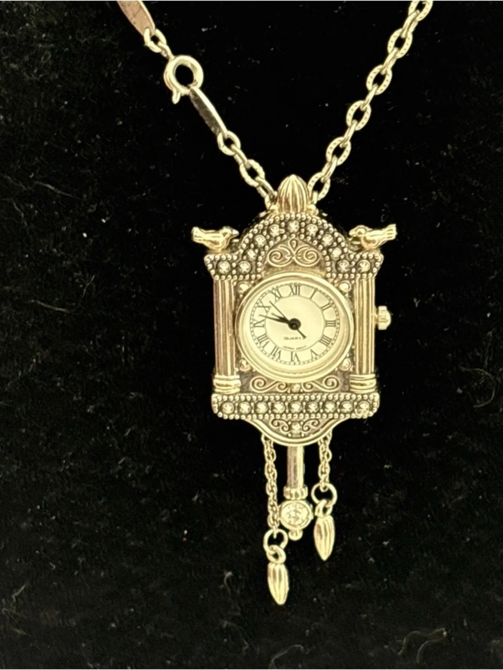 Vintage-Inspired Silver Cuckoo Clock Pendant Necklace - Silver - Picture 8 of 16